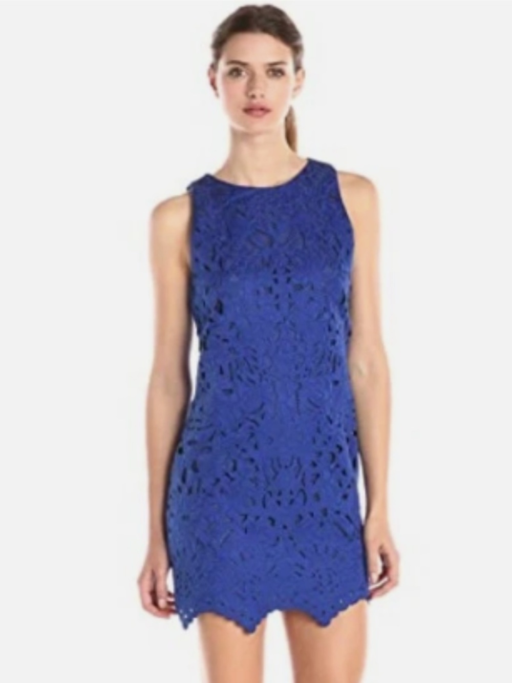 Greylin Cobalt Blue Vana Laser Cut Scalloped Hem Coastal Shift Mini Dress Size S
